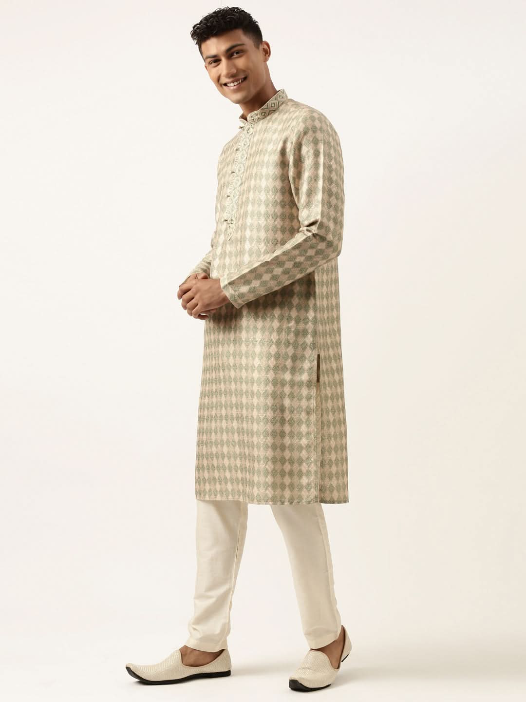Green Beige Printed Kurta Set