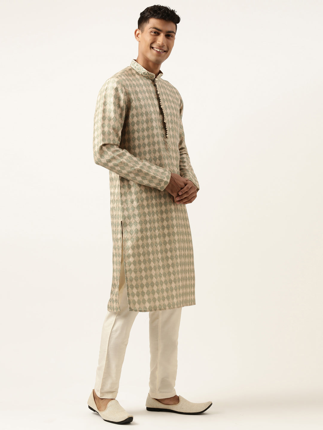 Green Beige Printed Kurta Set