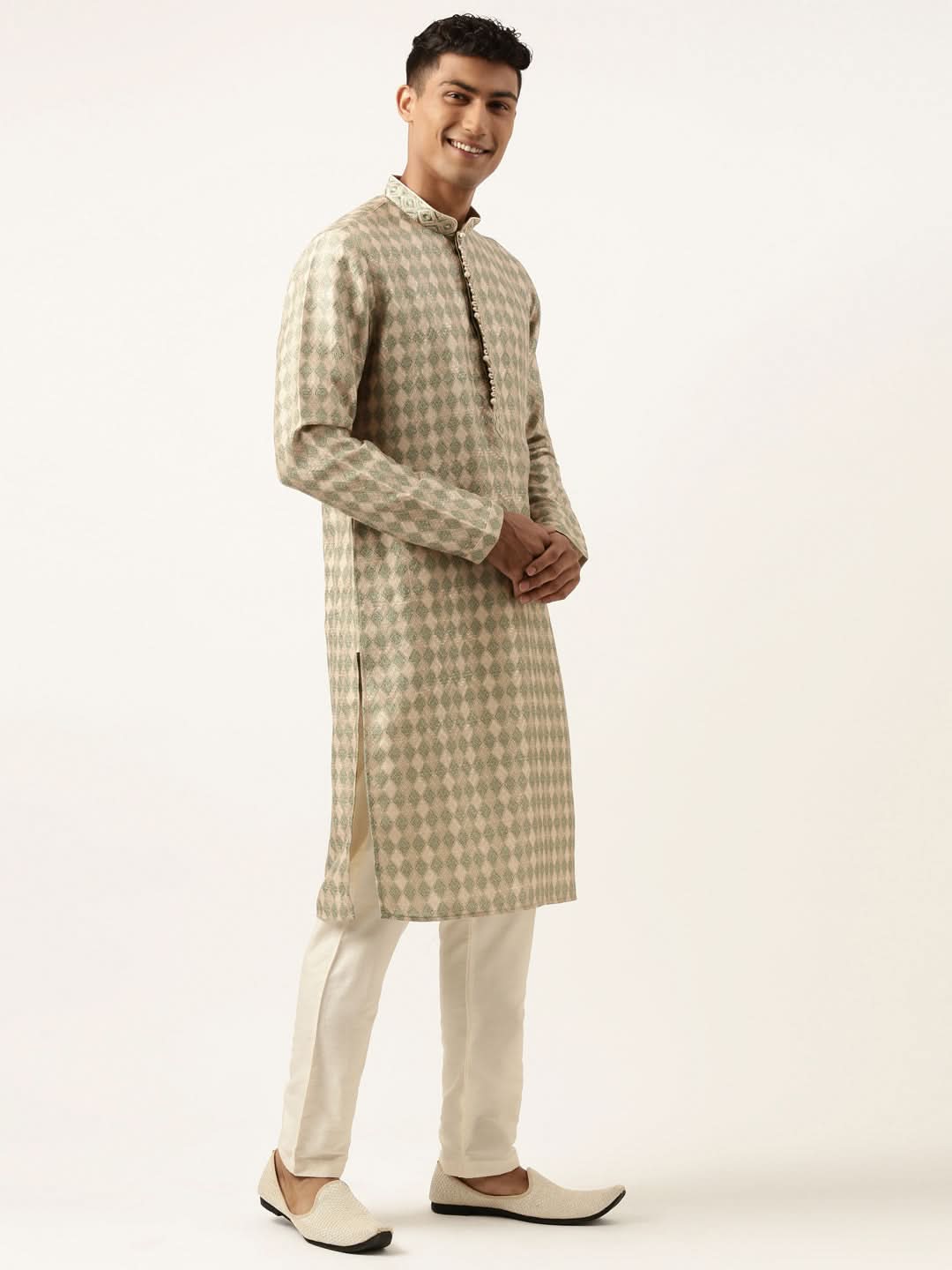 Green Beige Printed Kurta Set