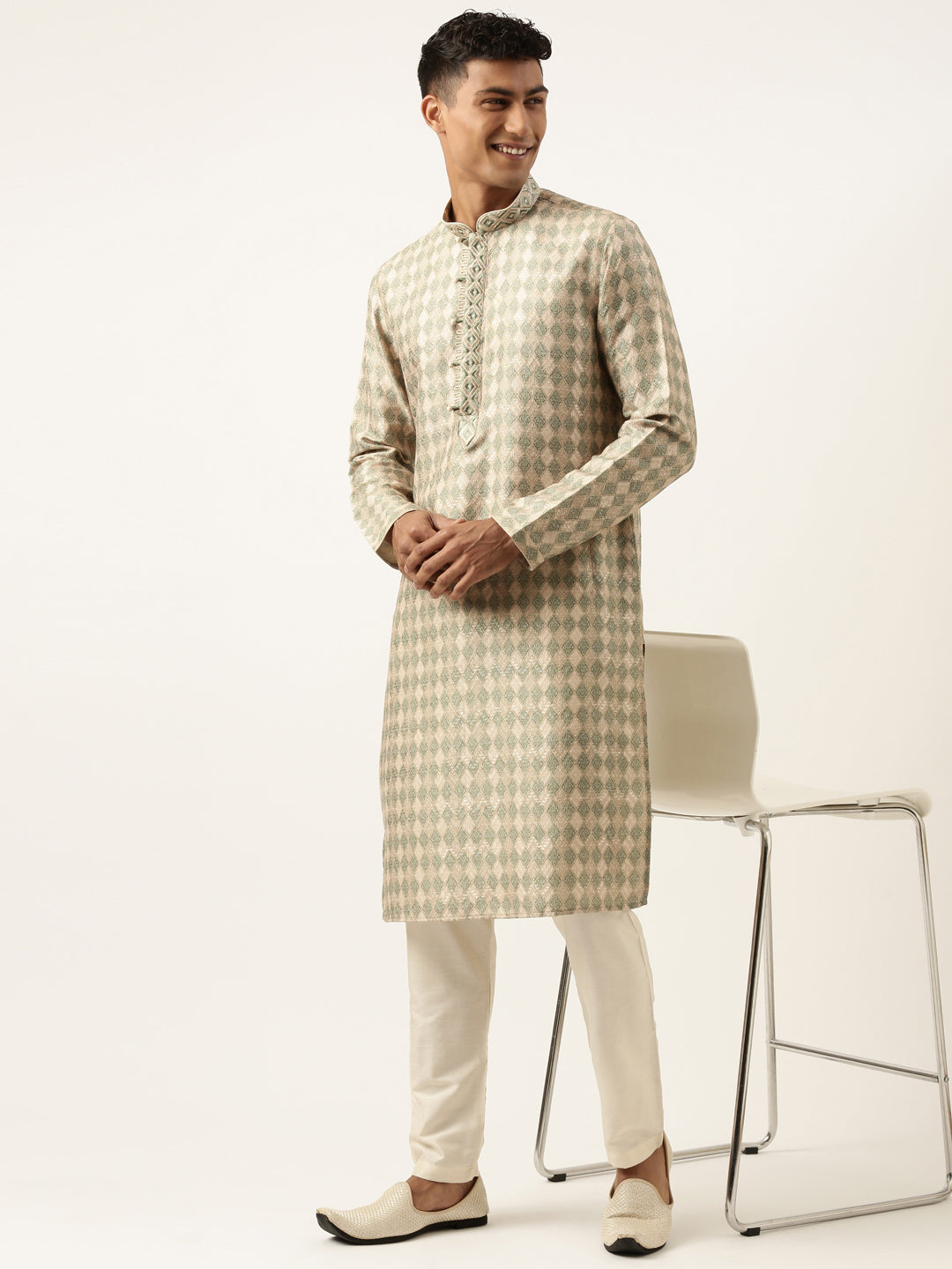 Green Beige Printed Kurta Set
