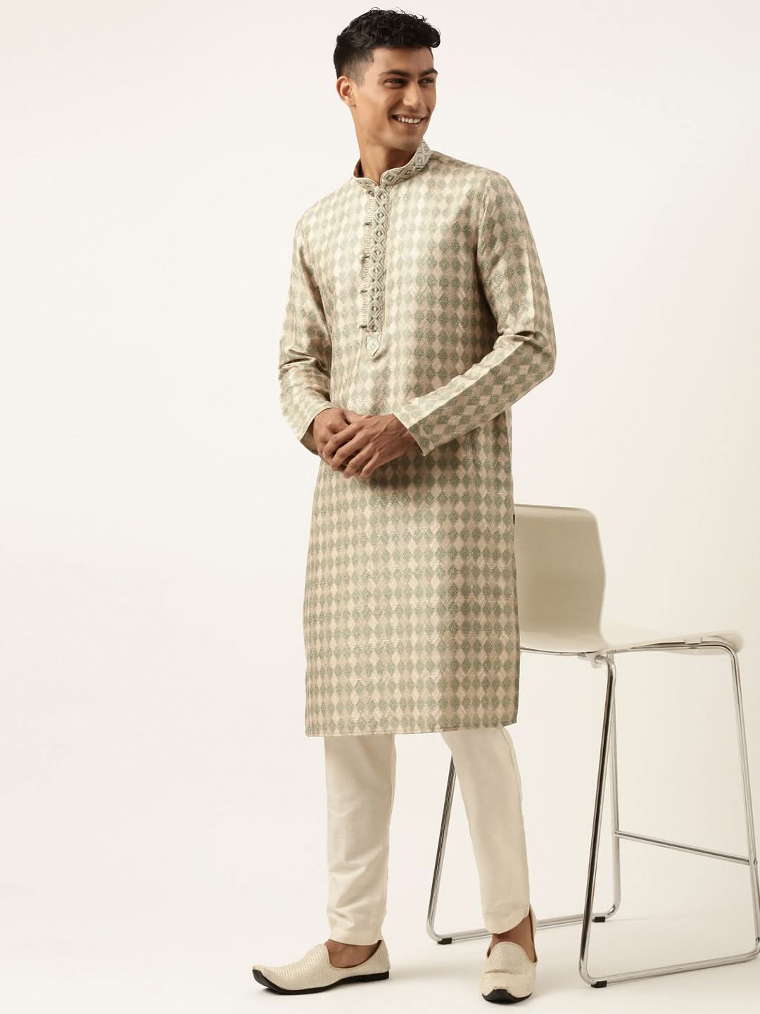 Green Beige Printed Kurta Set