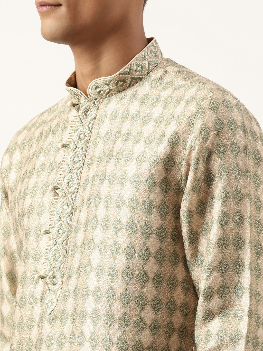 Green Beige Printed Kurta Set