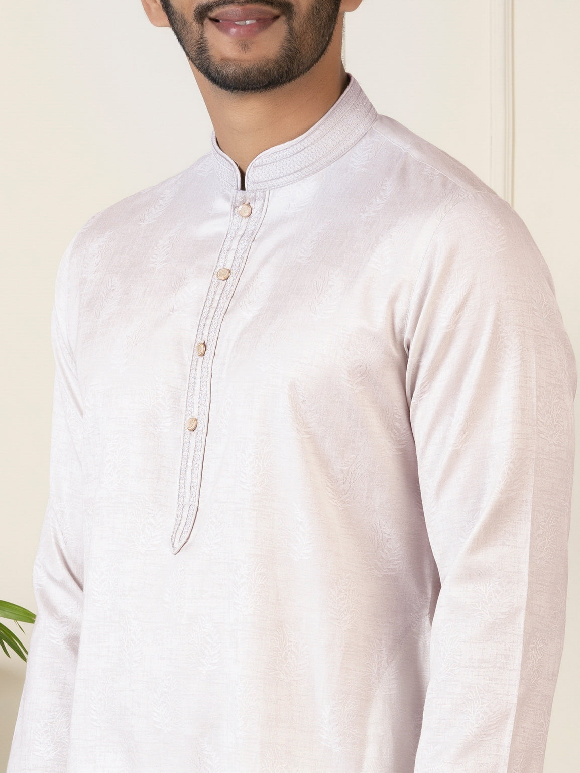 Baby Pink Jacquard Embroidered Kurta Set