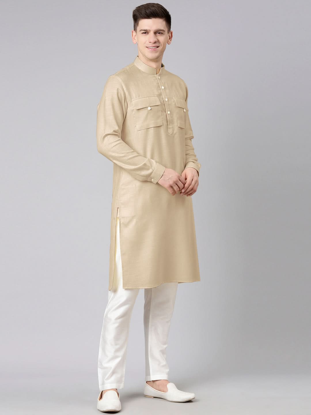 Beige Pathani Kurta Set