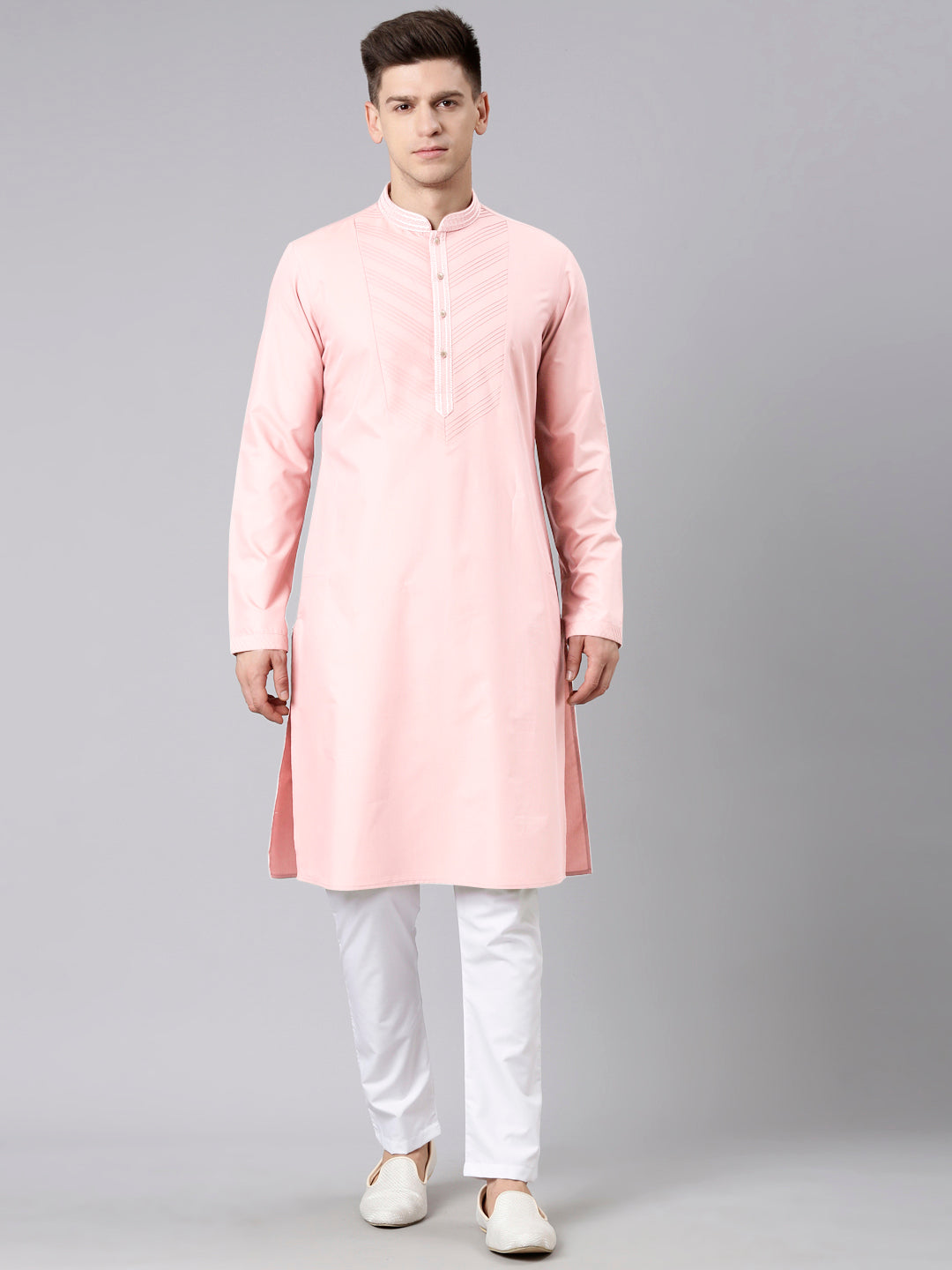 Pink Pleated Cotton Kurta Set