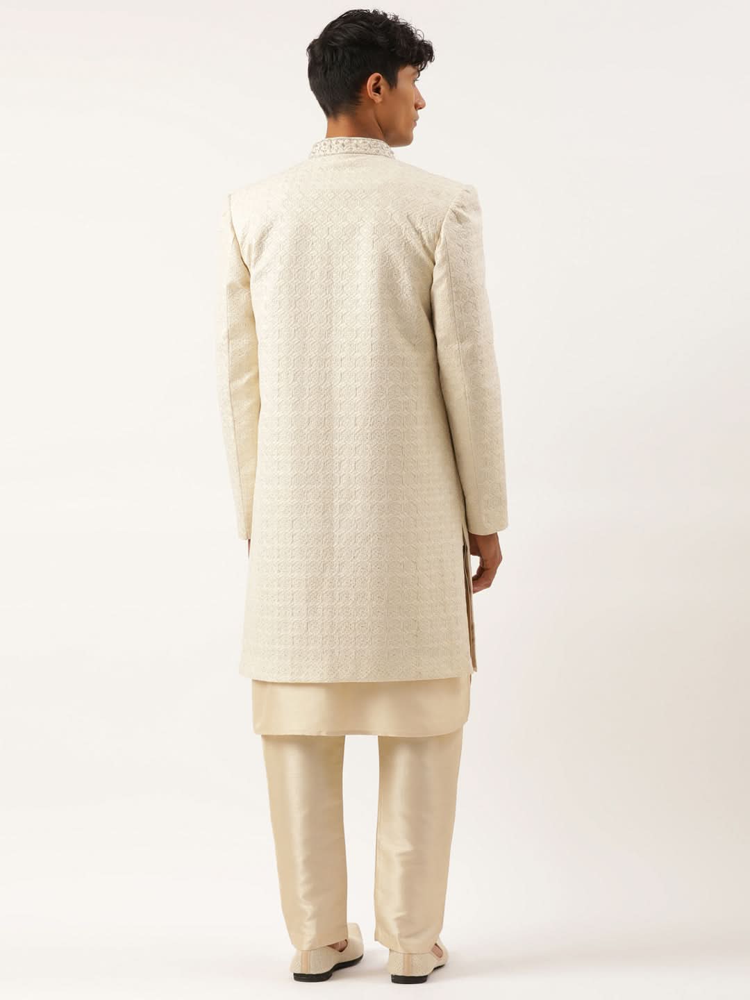 Cream Shimmer Embroidery Indowestern with Kurta Set