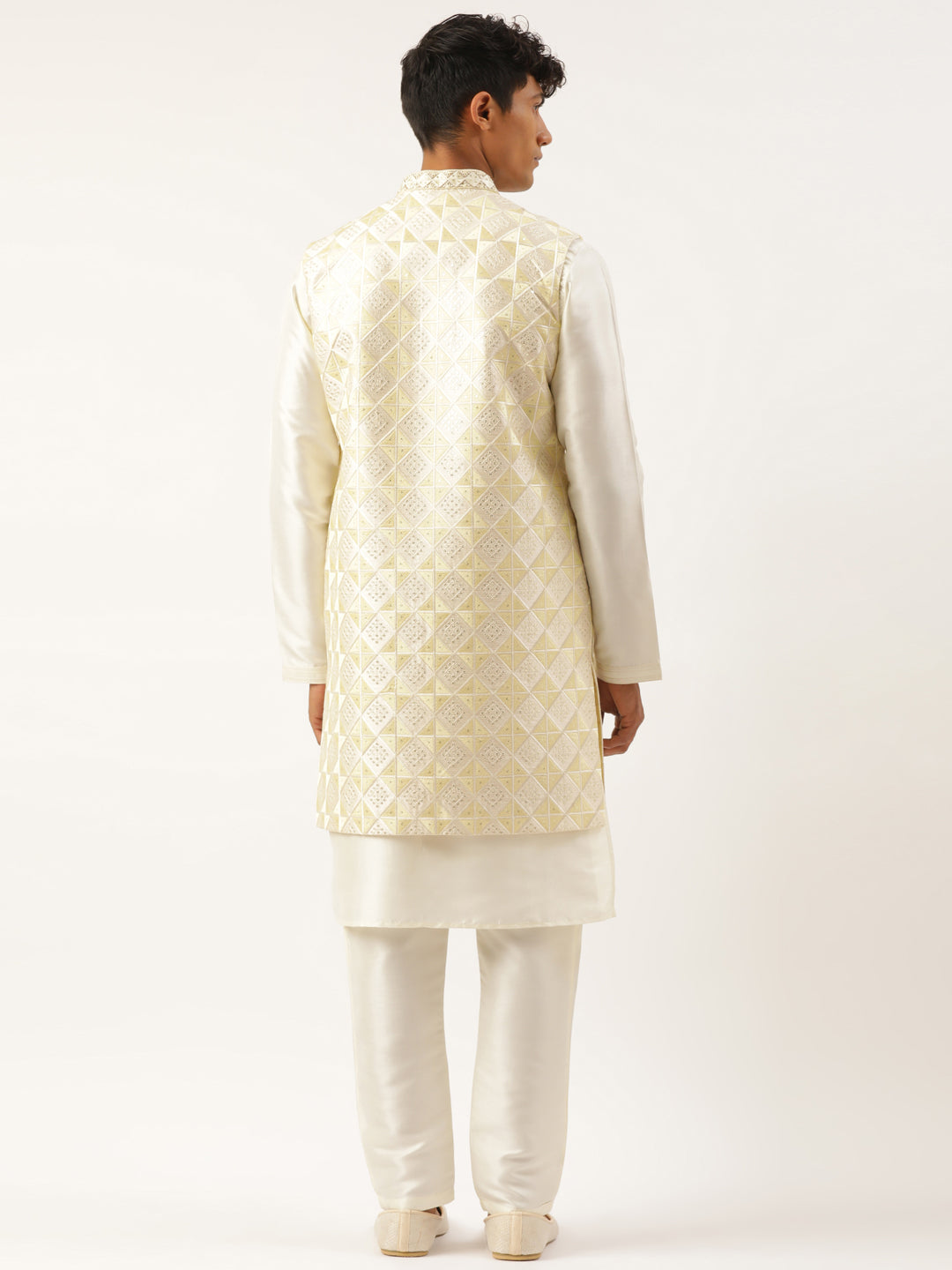 Cream Embroiderd Layered Long Jacket Kurta Set