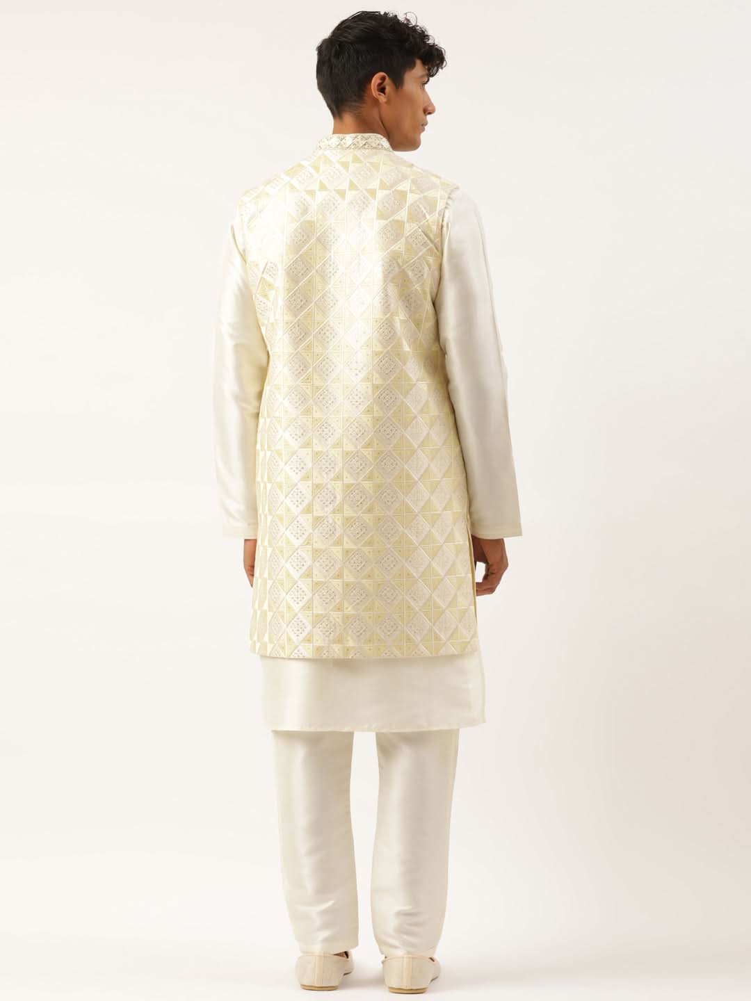 Cream Embroiderd Layered Long Jacket Kurta Set