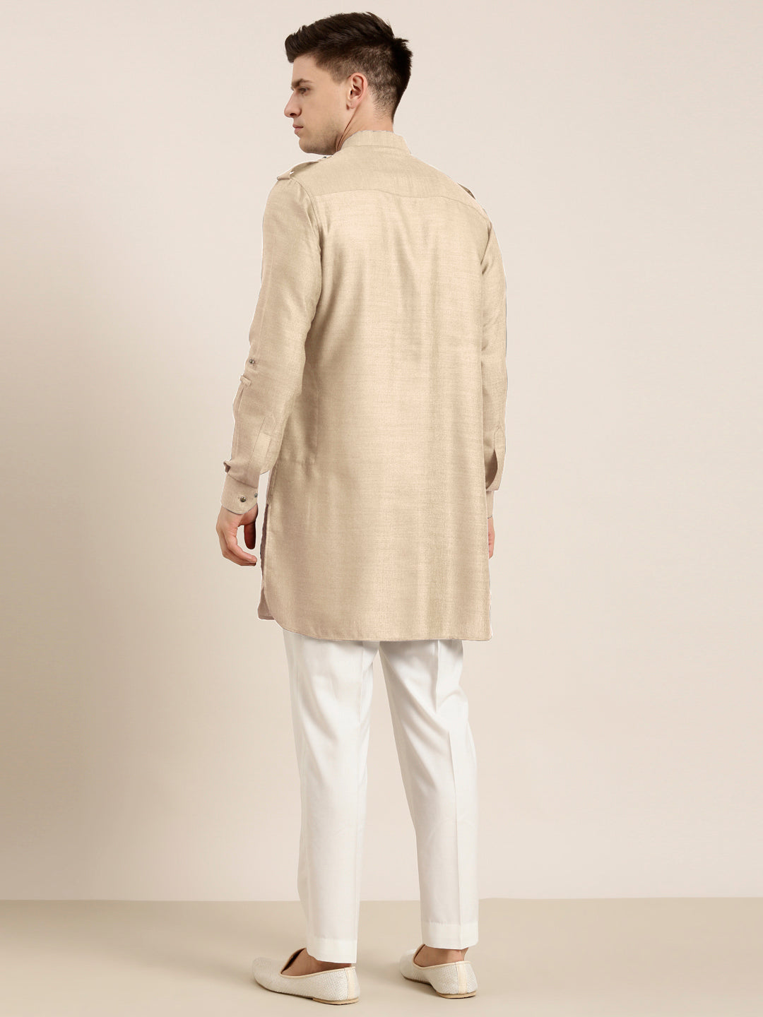 Beige cotton Short Pathani