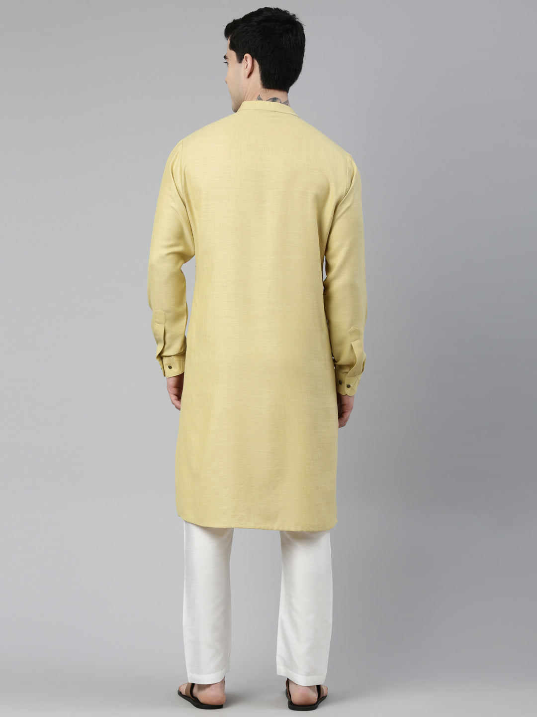 Greenish Yellow Angrakha Kurta Set