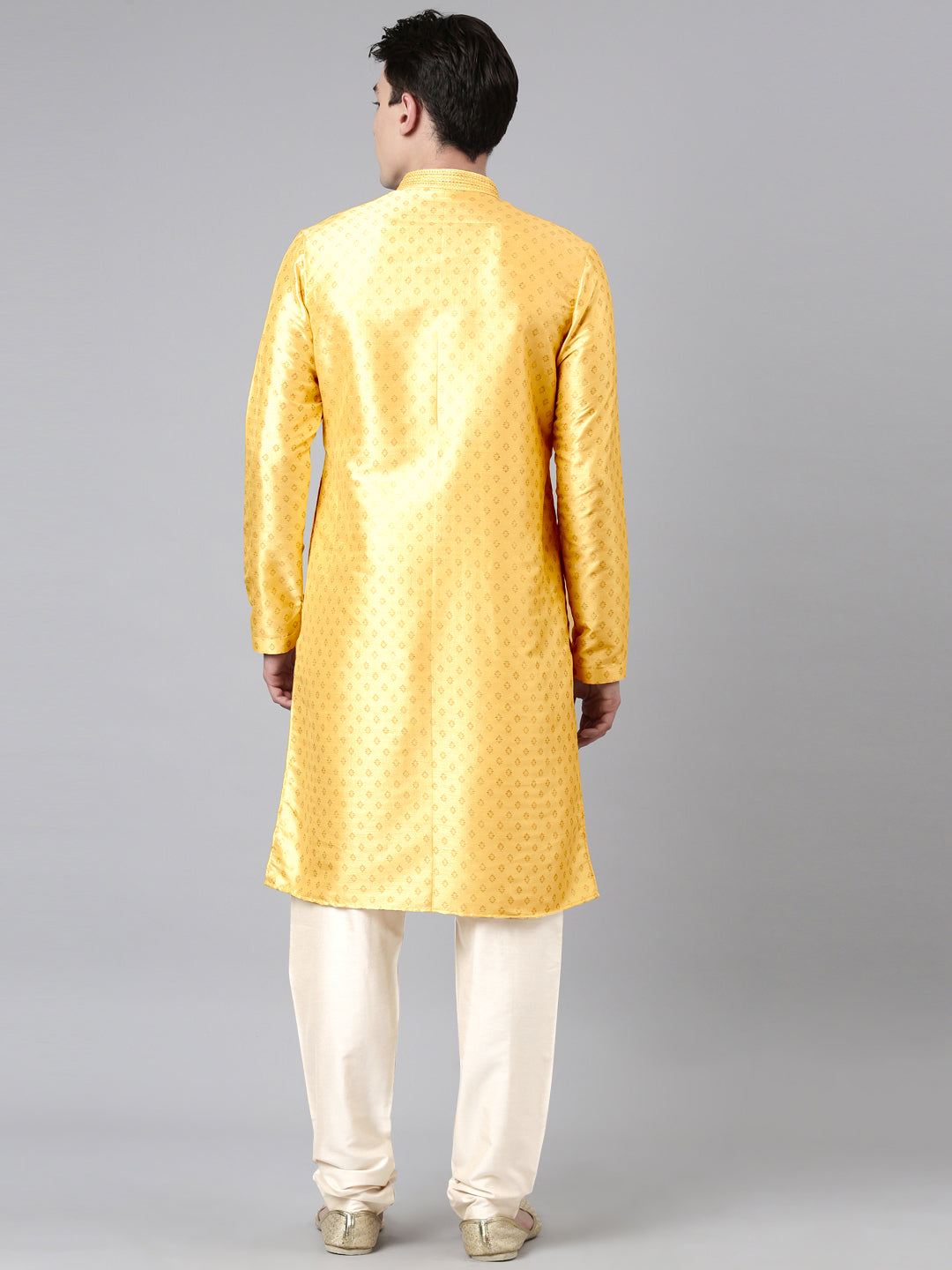 YELLOW SILK GOLD PRINTED KURTA SET