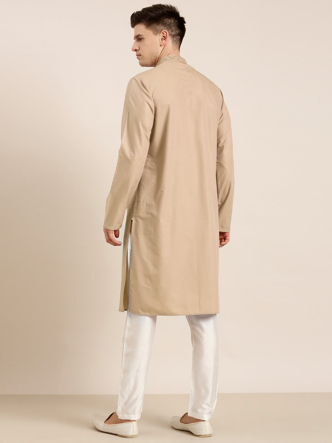 Beige Cotton Dori Embroidered Kurta Set