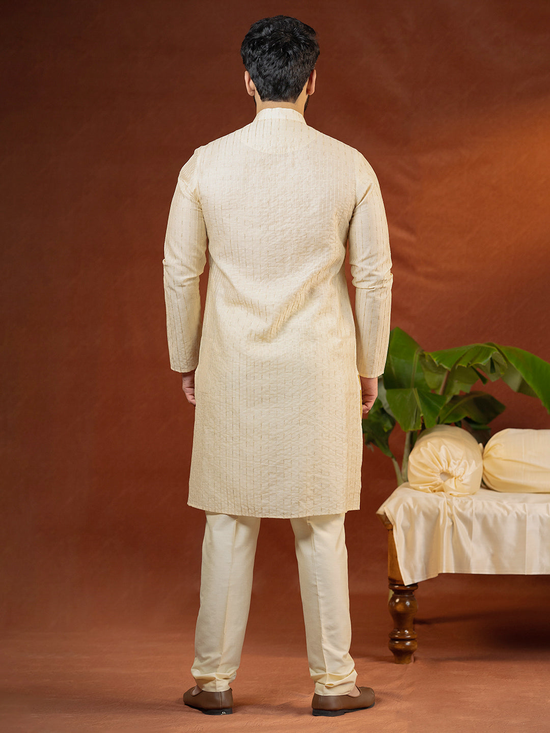Cream Embroidered Kurta Set