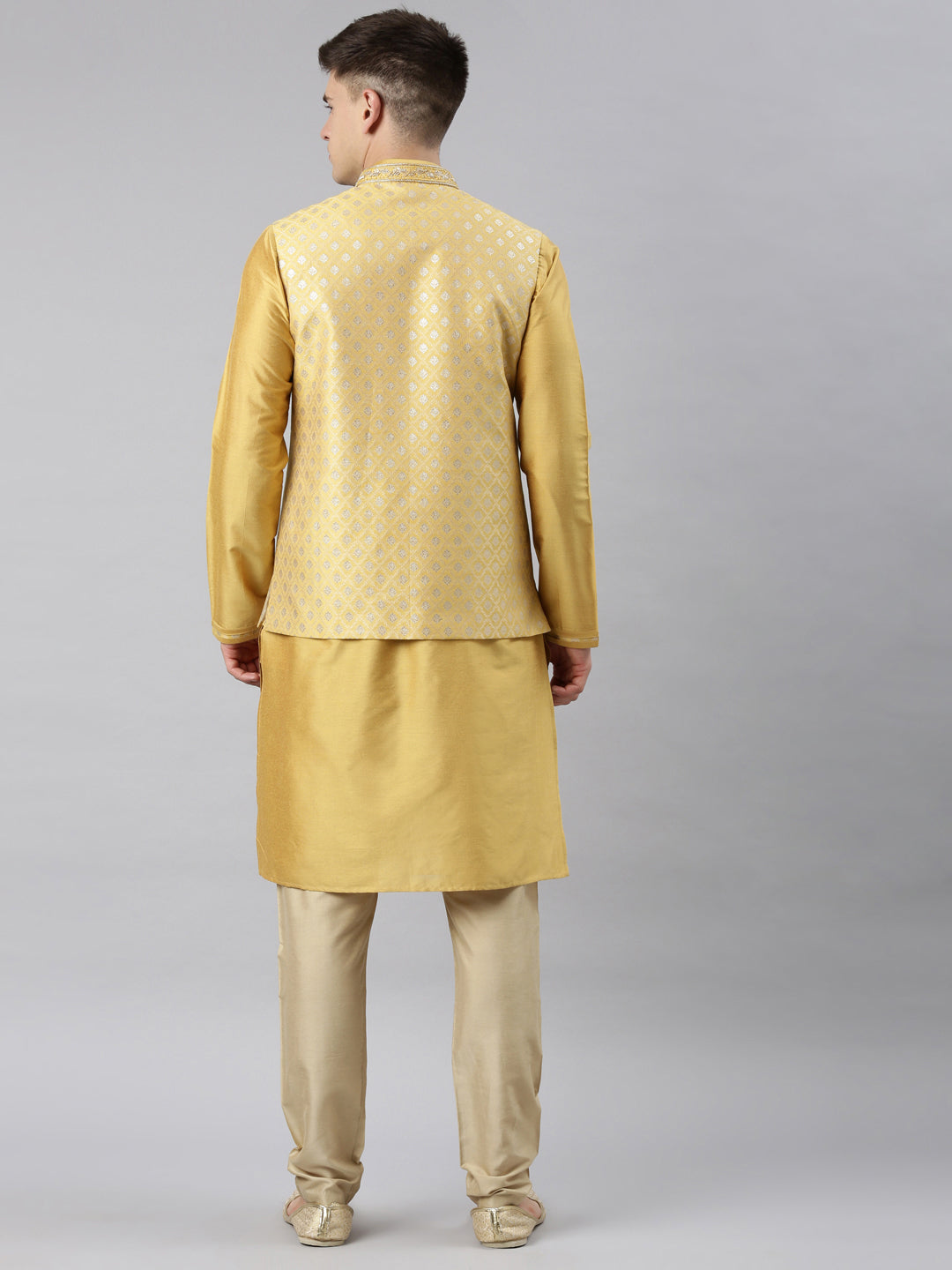 Yellow Banarasi Jacket With Yellow Kurta Set
