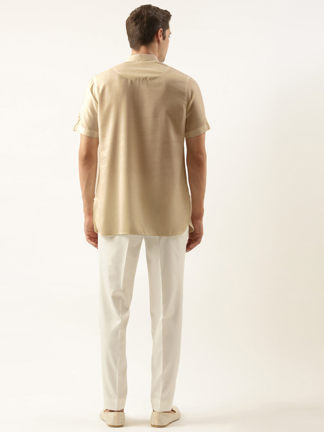 Beige Yellow Cotton Short Kurta Set