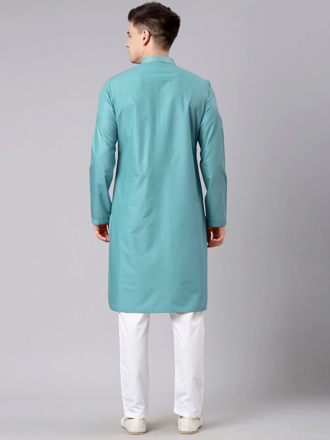 Teal Pleated Cotton Kurta Set