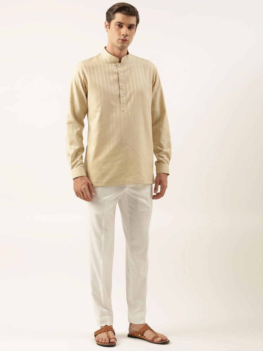 Light Beige Striped Short Kurta