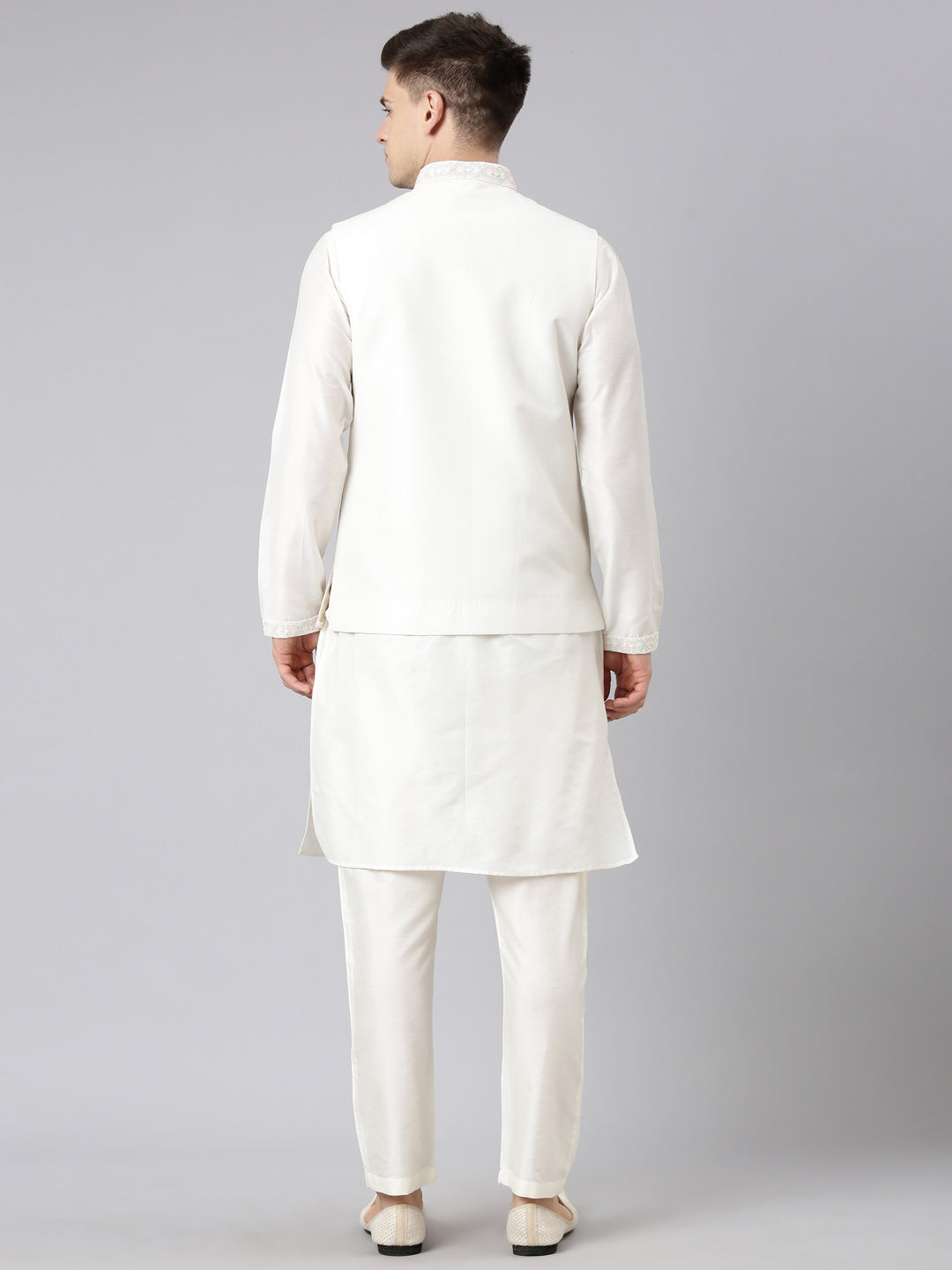 Cream Dori Embroidery Jacket Kurta Set