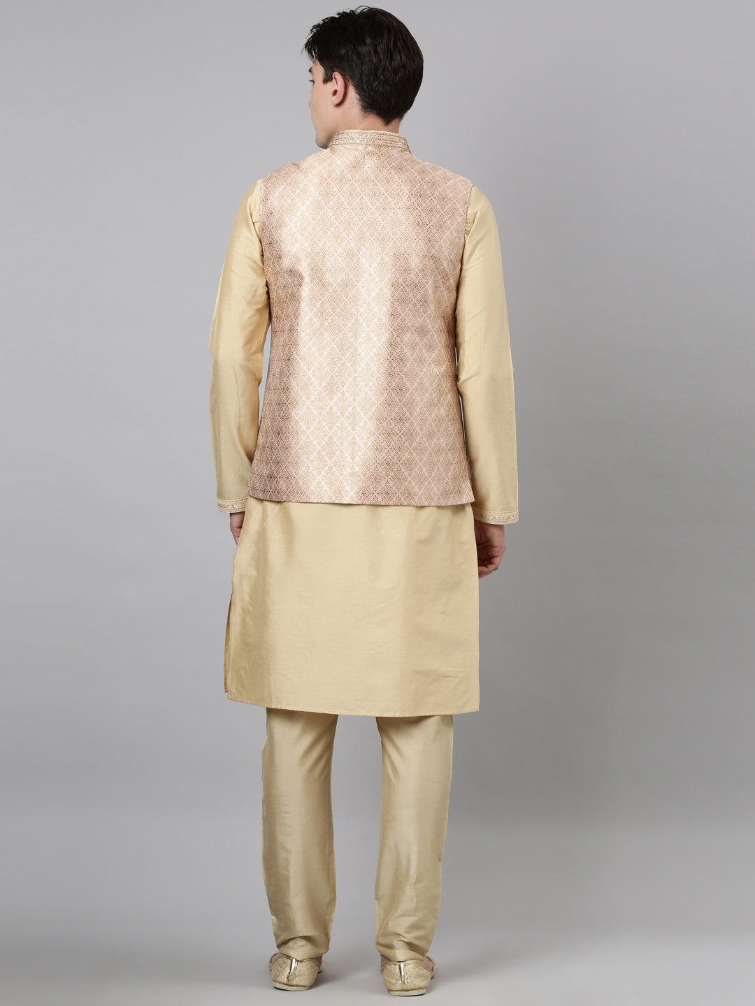 Peach Gold Jacquard Jacket W Gold Kurta