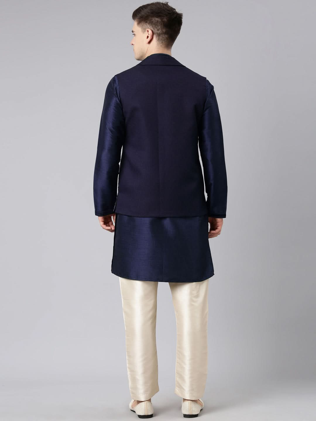 Dark Blue Layered lapel Style Jacket Kurta Set