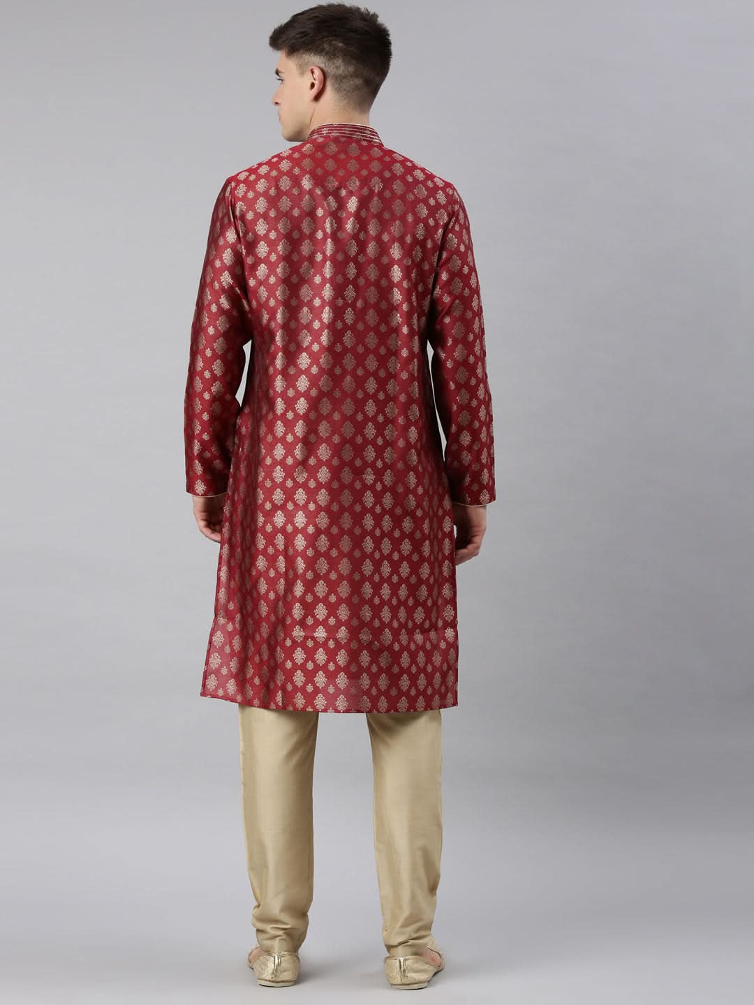 Maroon Jacquard Kurta Set