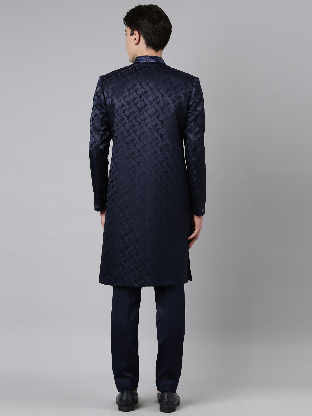 Navy Jacquard Achkan