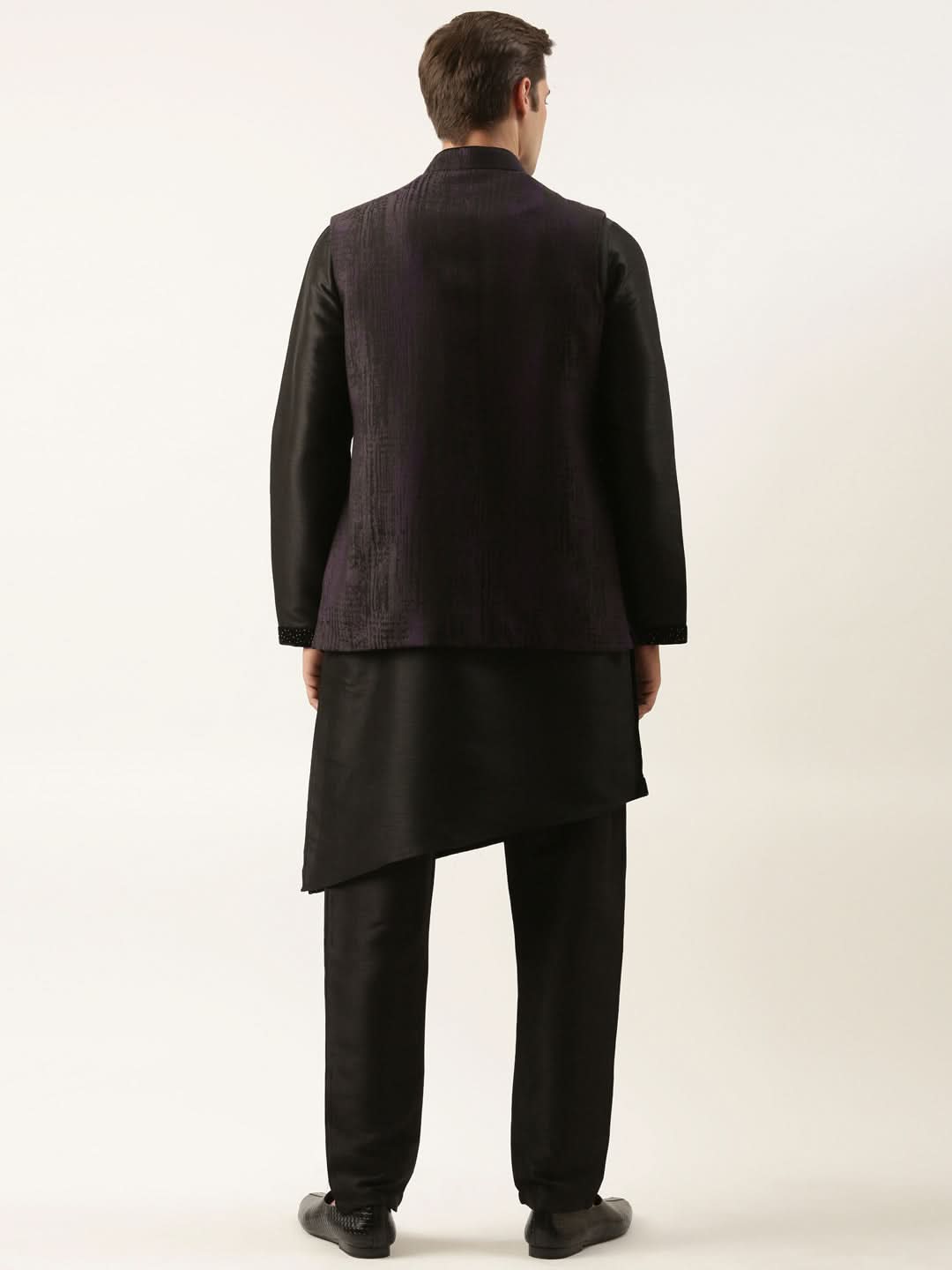 Black Purple Jacket Kurta Set