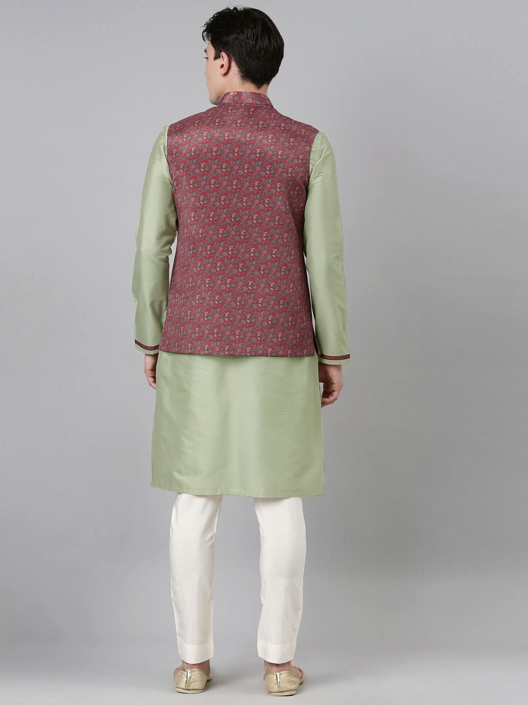 Red Printed Jacket With Kurta