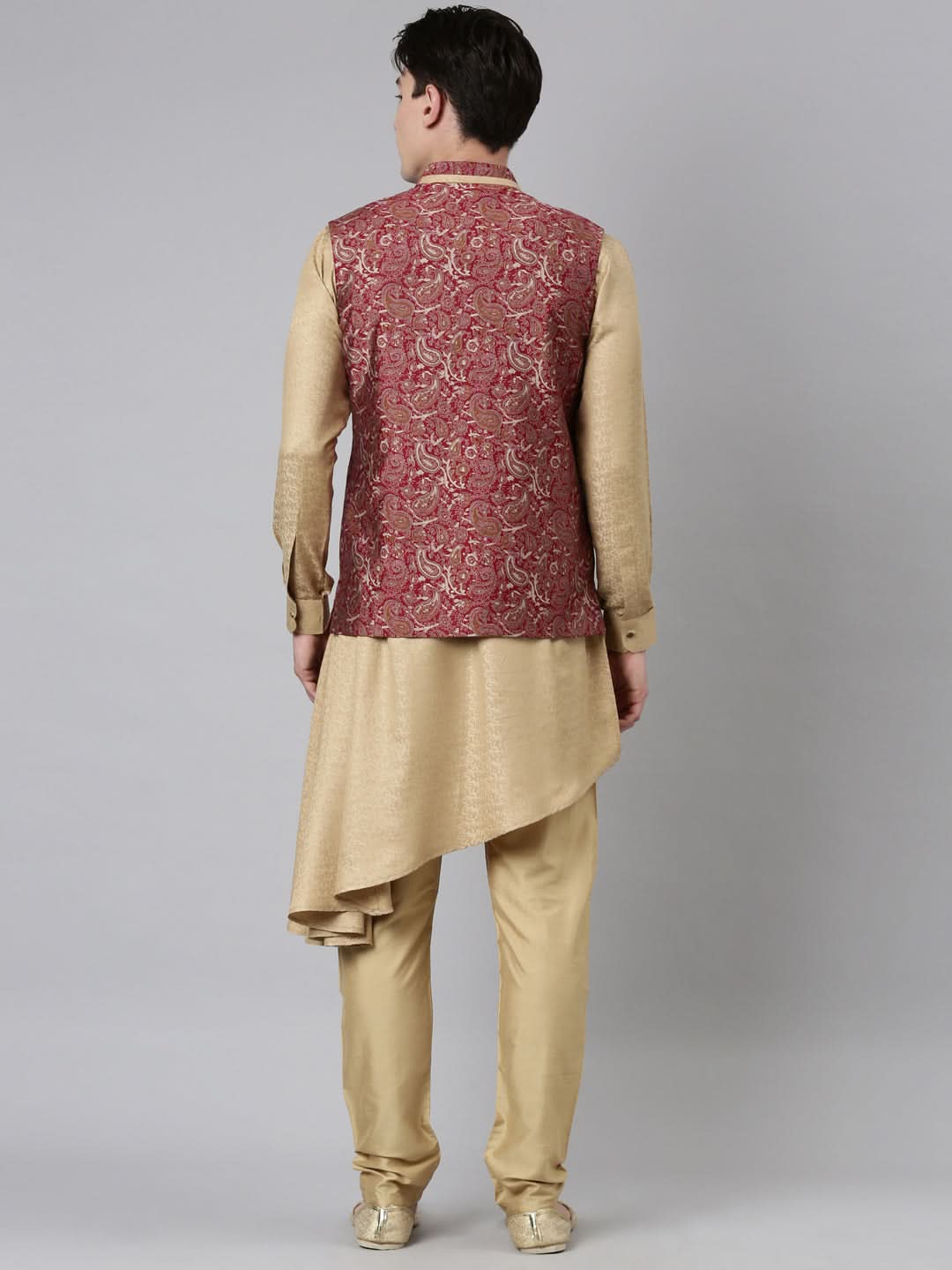 Printed Jacket With Self-Design Drape Side-Open Kurta