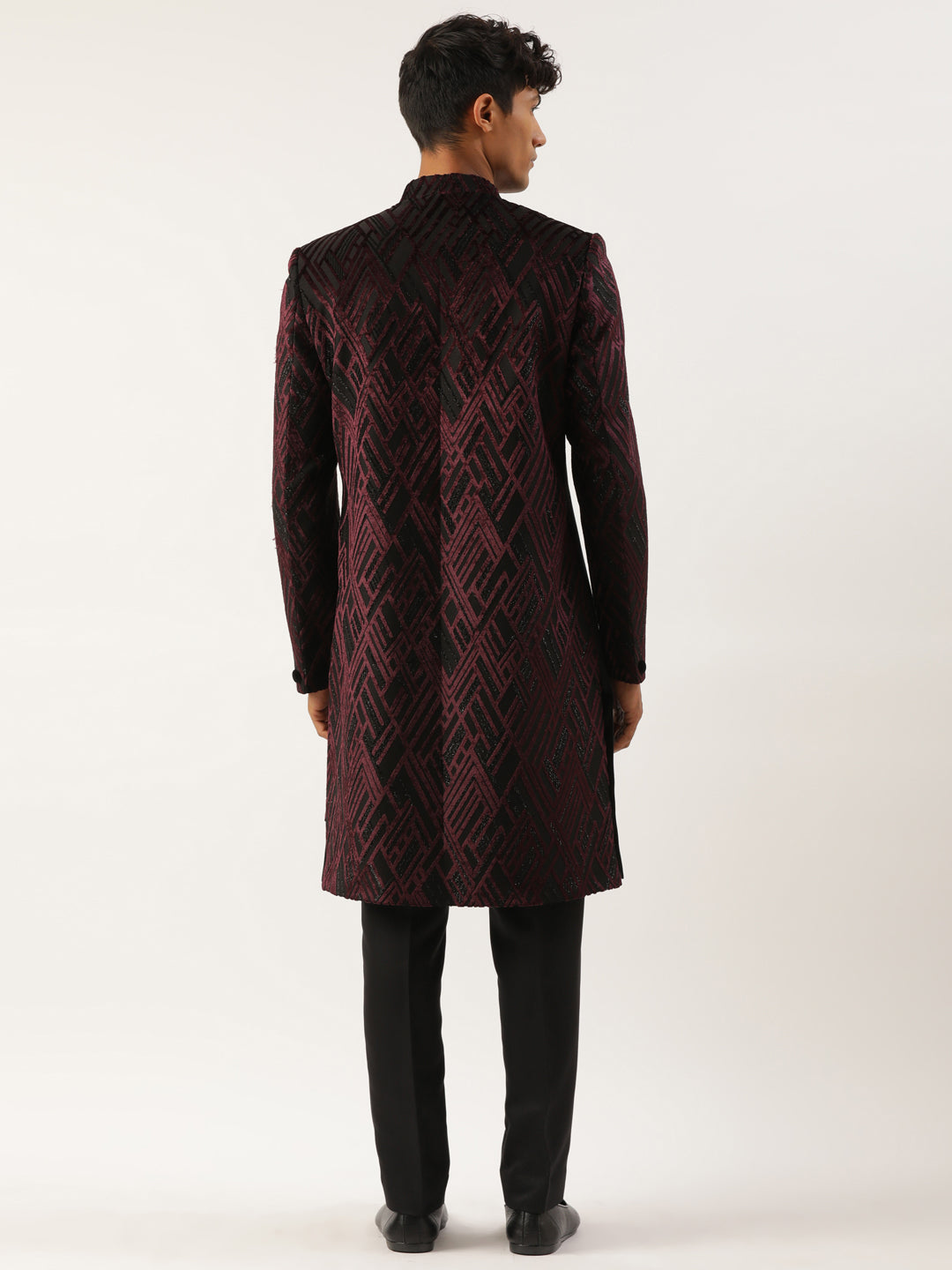 Wine Velvet Angrakha Layered Indowestern