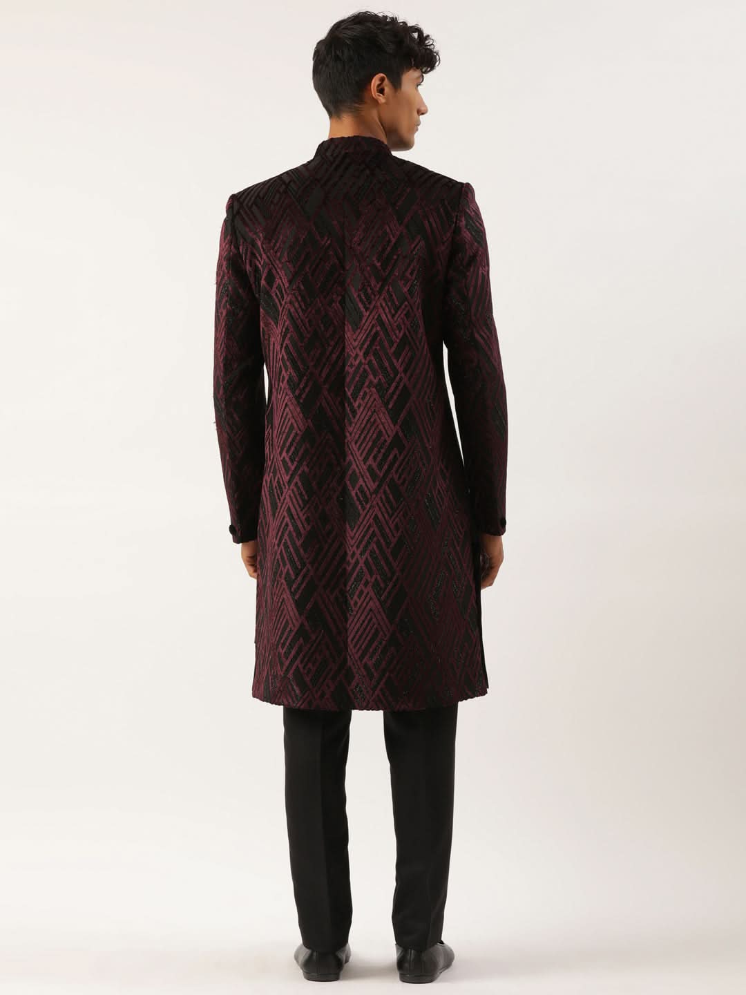 Wine Velvet Angrakha Layered Indowestern