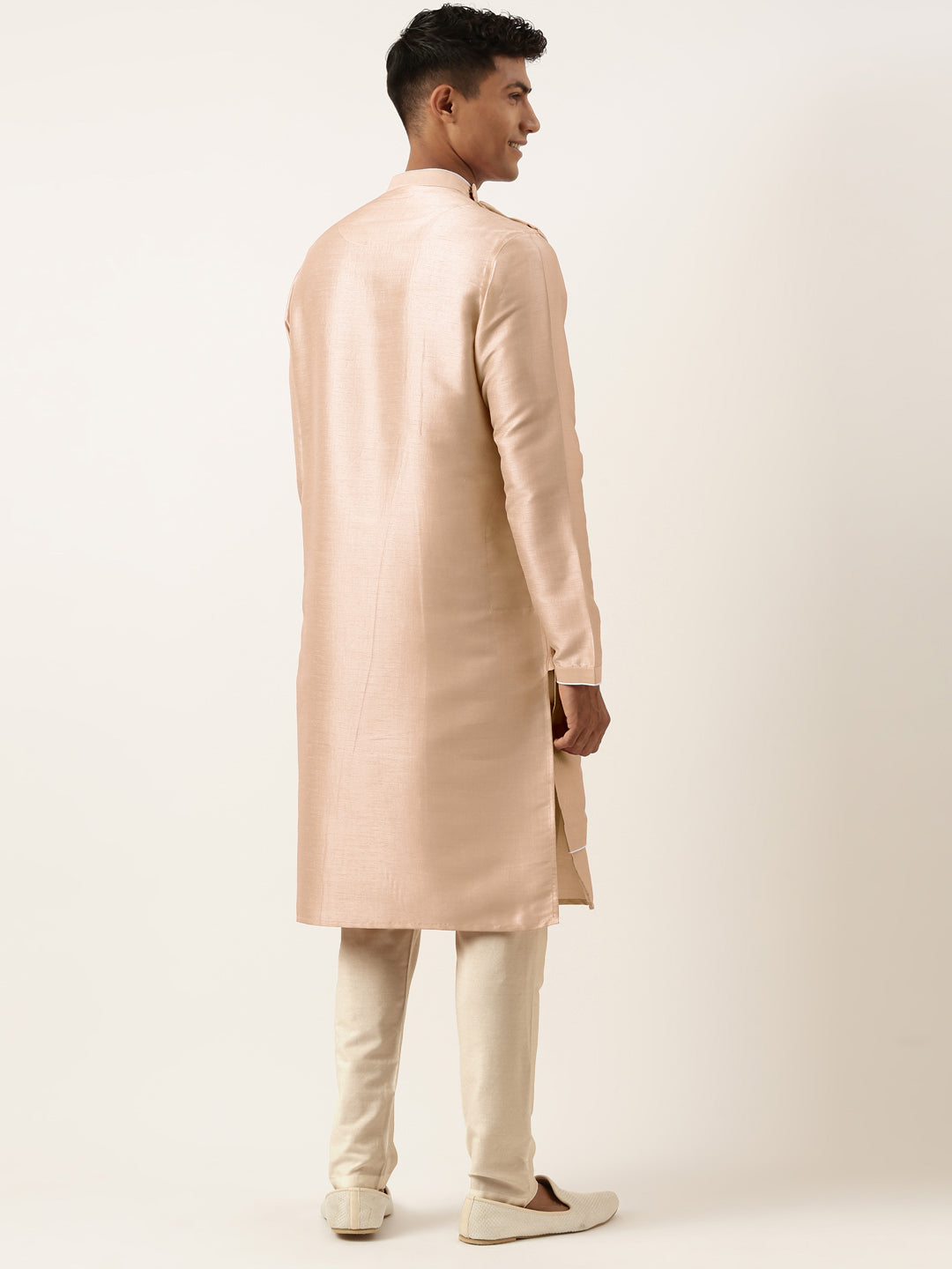 Peach Embroidery Angrakha Kurta Set