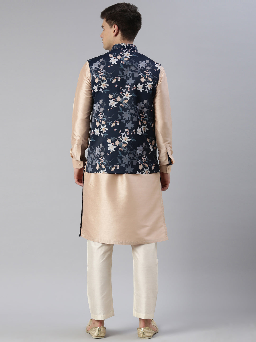 Blue Printed Jacket Kurta Set
