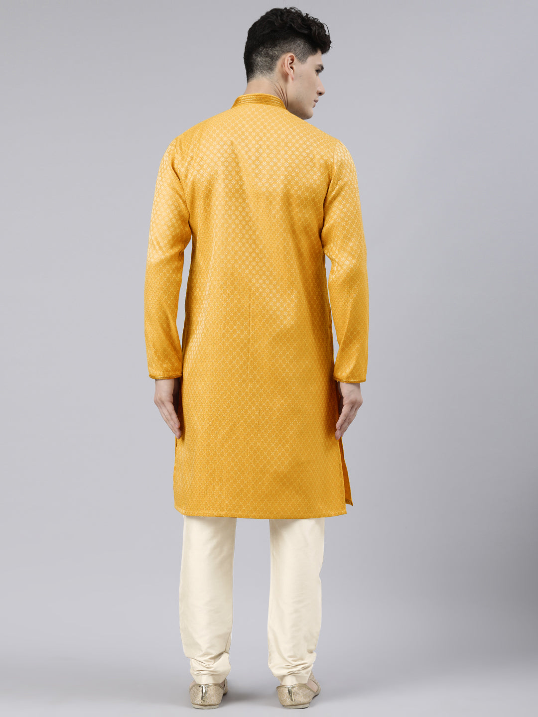Mustard Diamond Booti Front Open Kurta Set