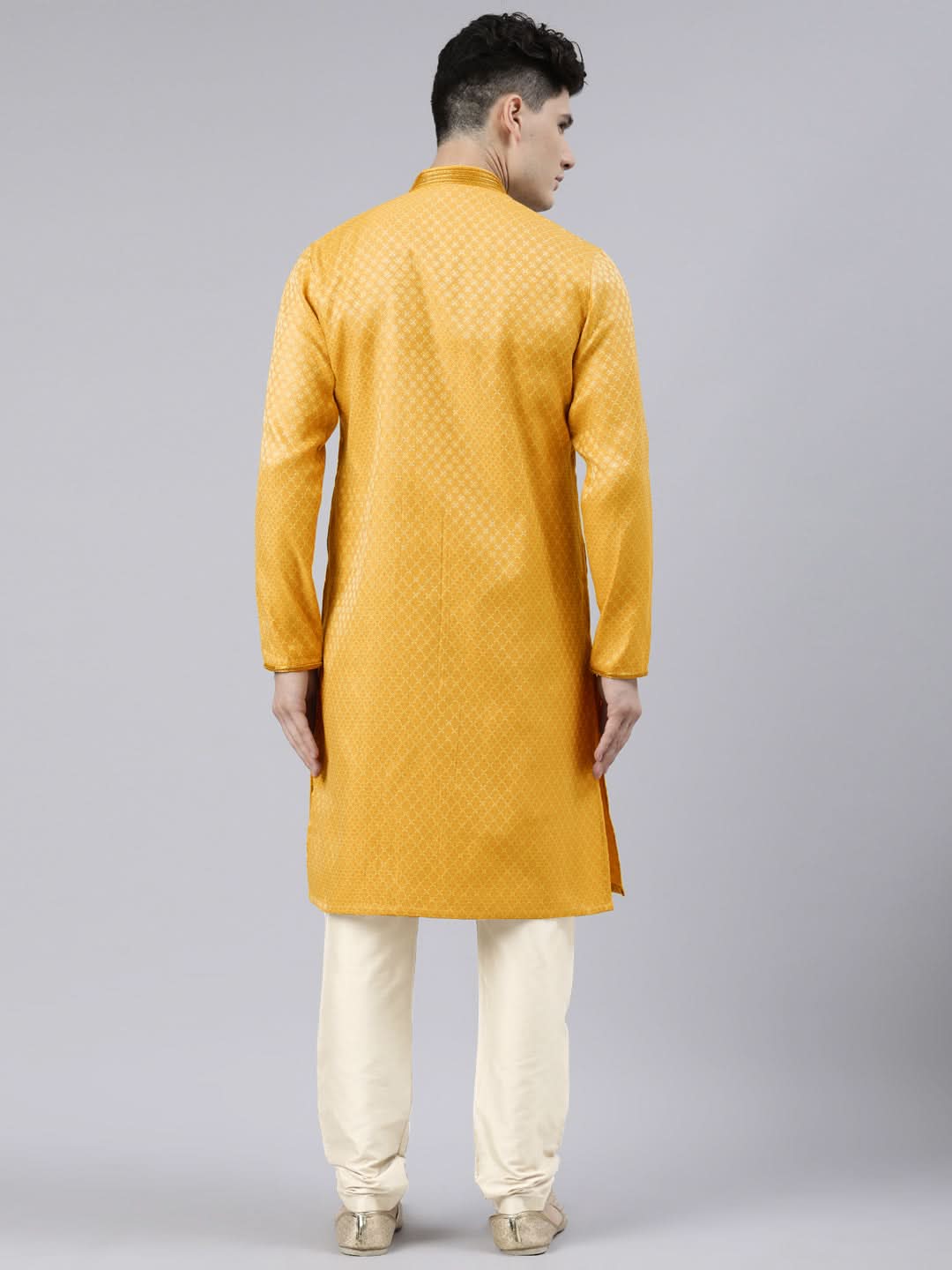 Mustard Diamond Booti Front Open Kurta Set