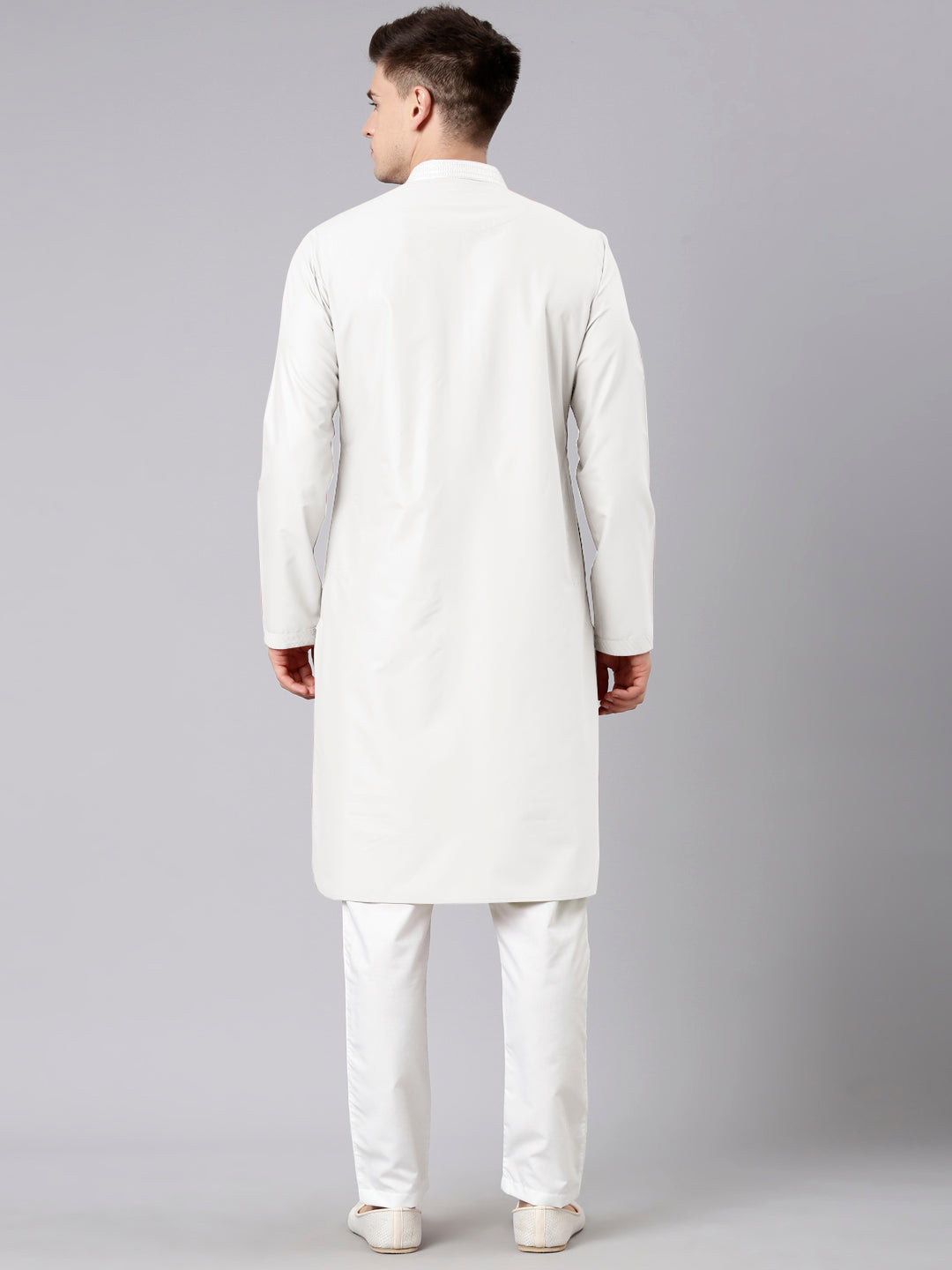 Off White Pleated Cotton Kurta Set