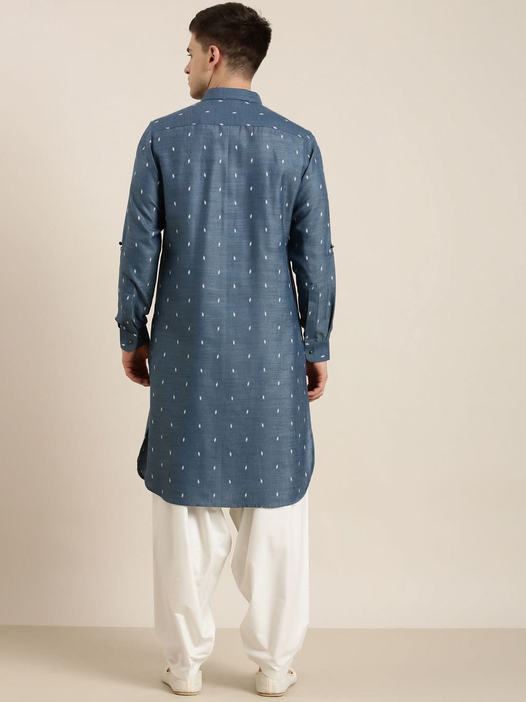 Denim Blue Cotton Pathani With Salwar