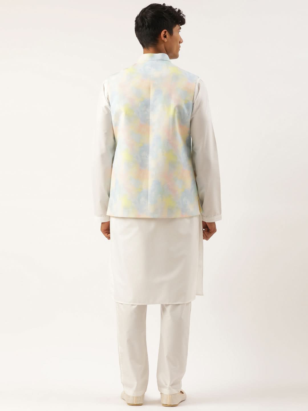 Multicolor Tiedye Cotton Jacket With Yellow Self Design Premium Cotton Kurta