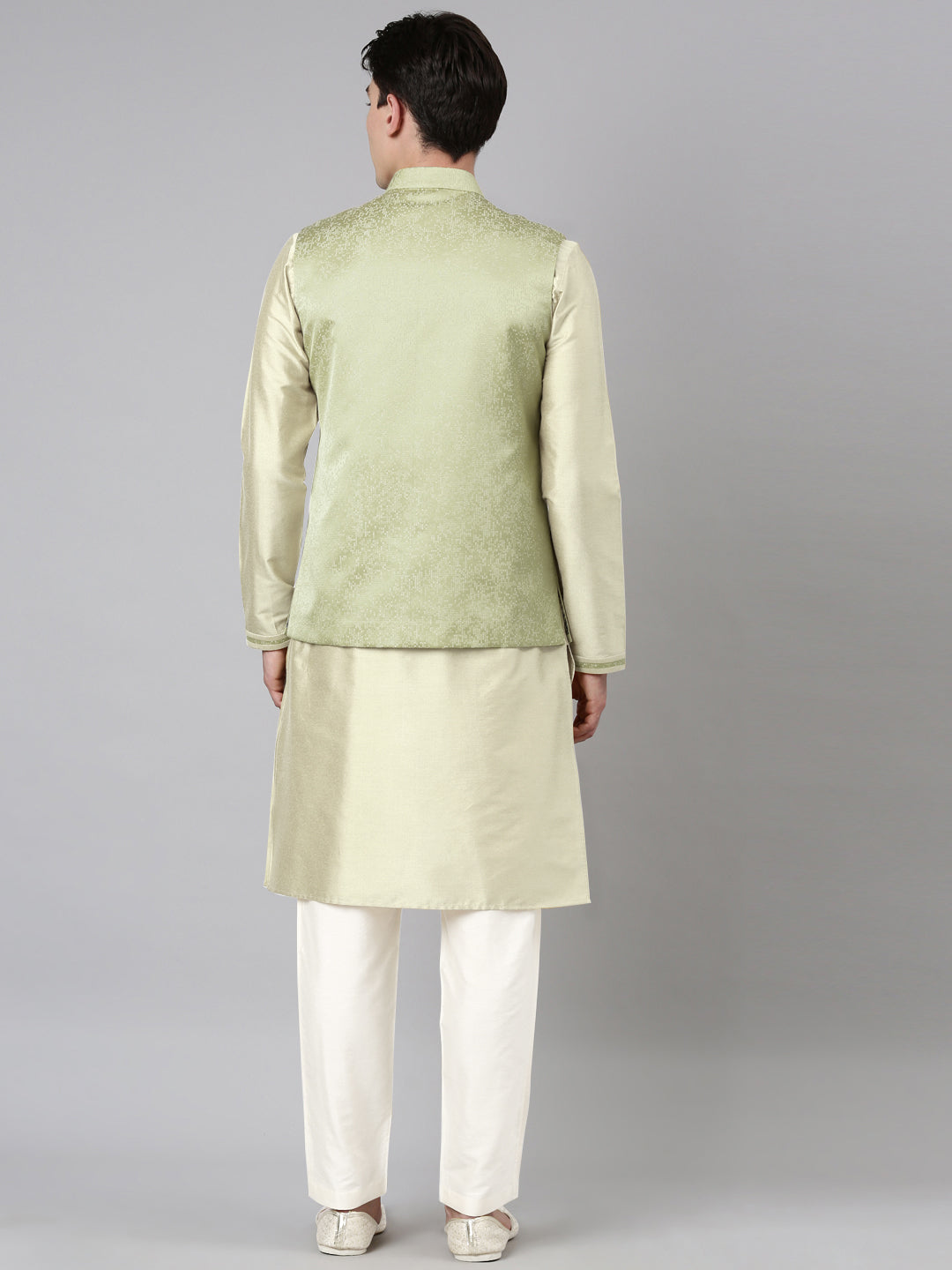 Green Jacquard Jacket With Kurta Set