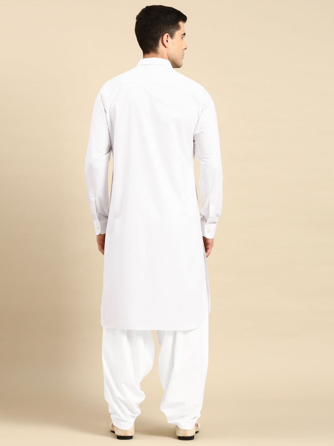 White Fine Cotton Pathani With Salwar