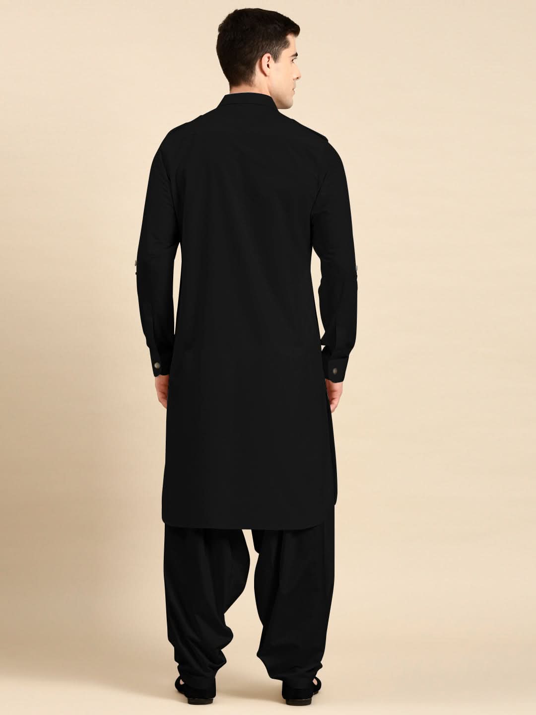 Black fine Cotton Pathani with Salwar