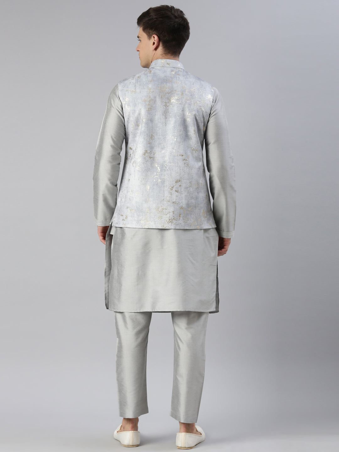 Grey Velvet Jacket With Grey Kurta Set