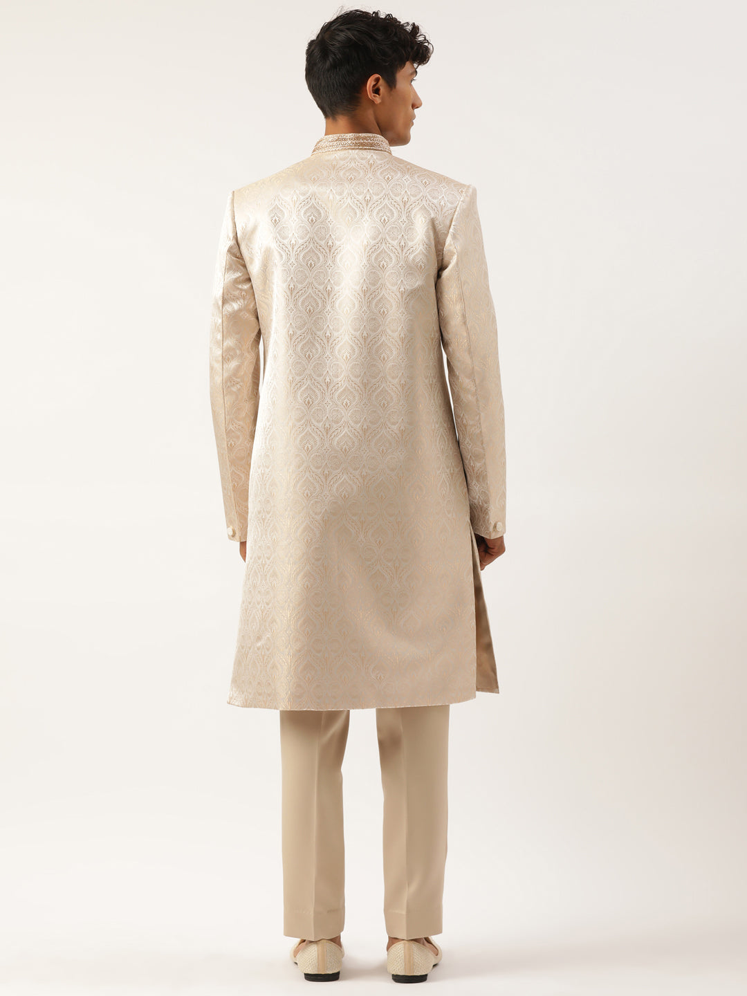 Ivory Gold Jacquard Achkan Set