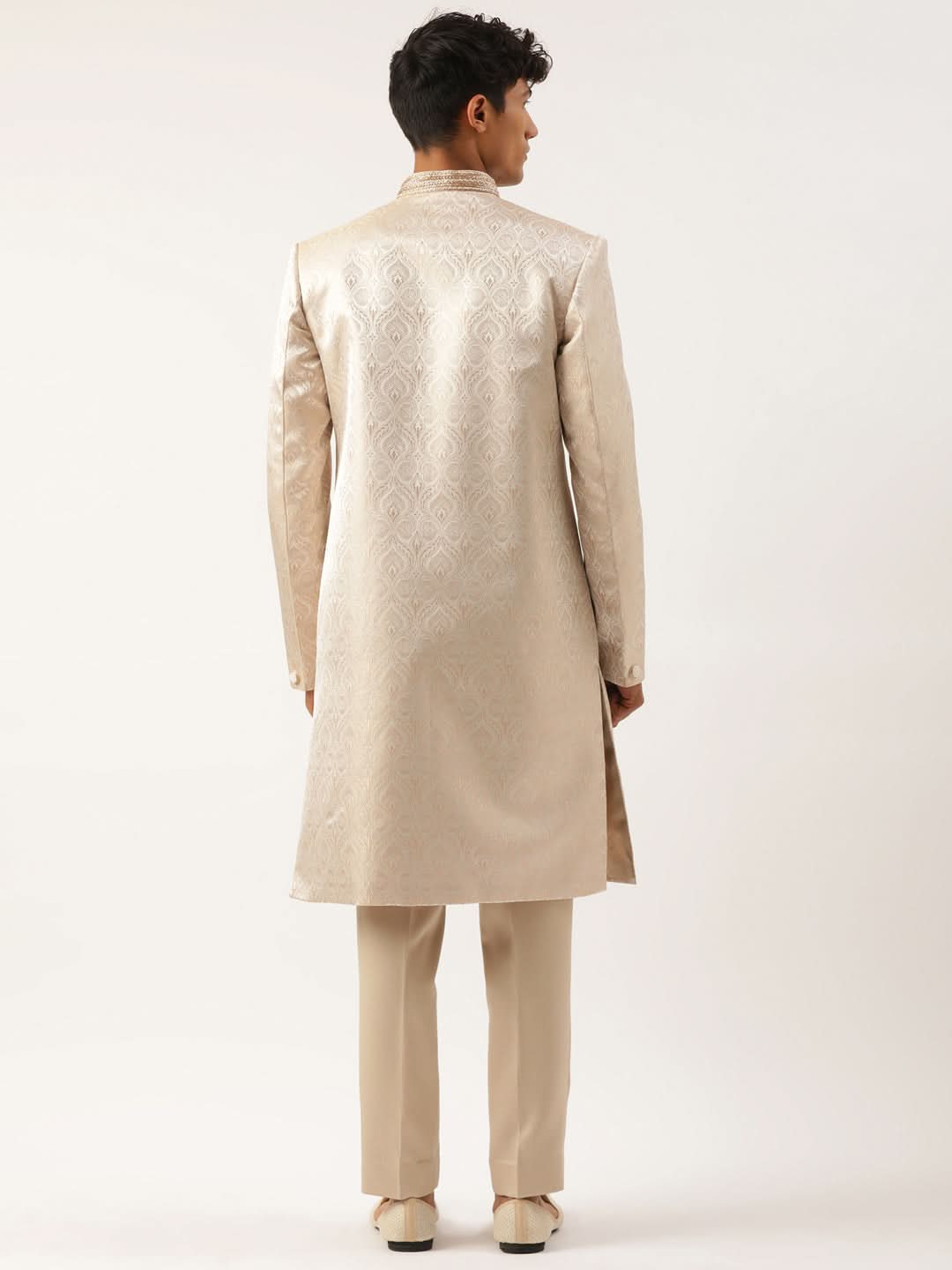 Ivory Gold Jacquard Achkan Set