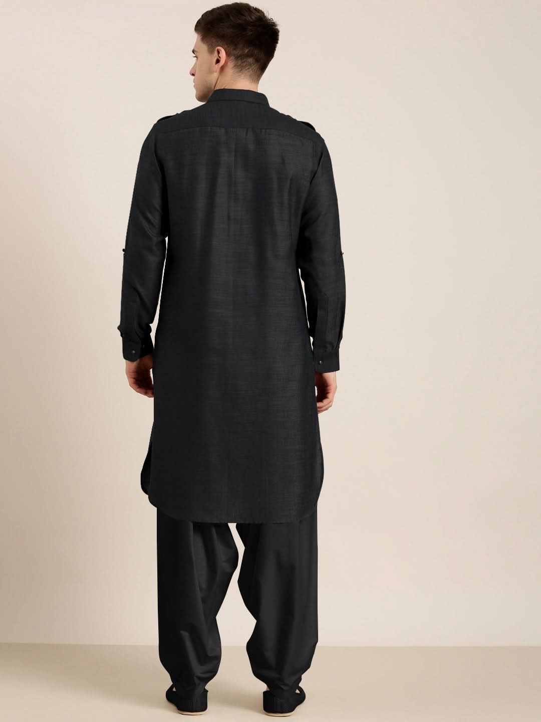 Black Cotton Pathani With Salwar