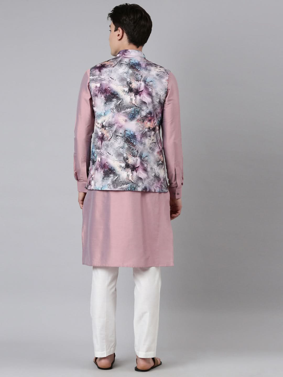 Pink Print Jacket With Open Kurta