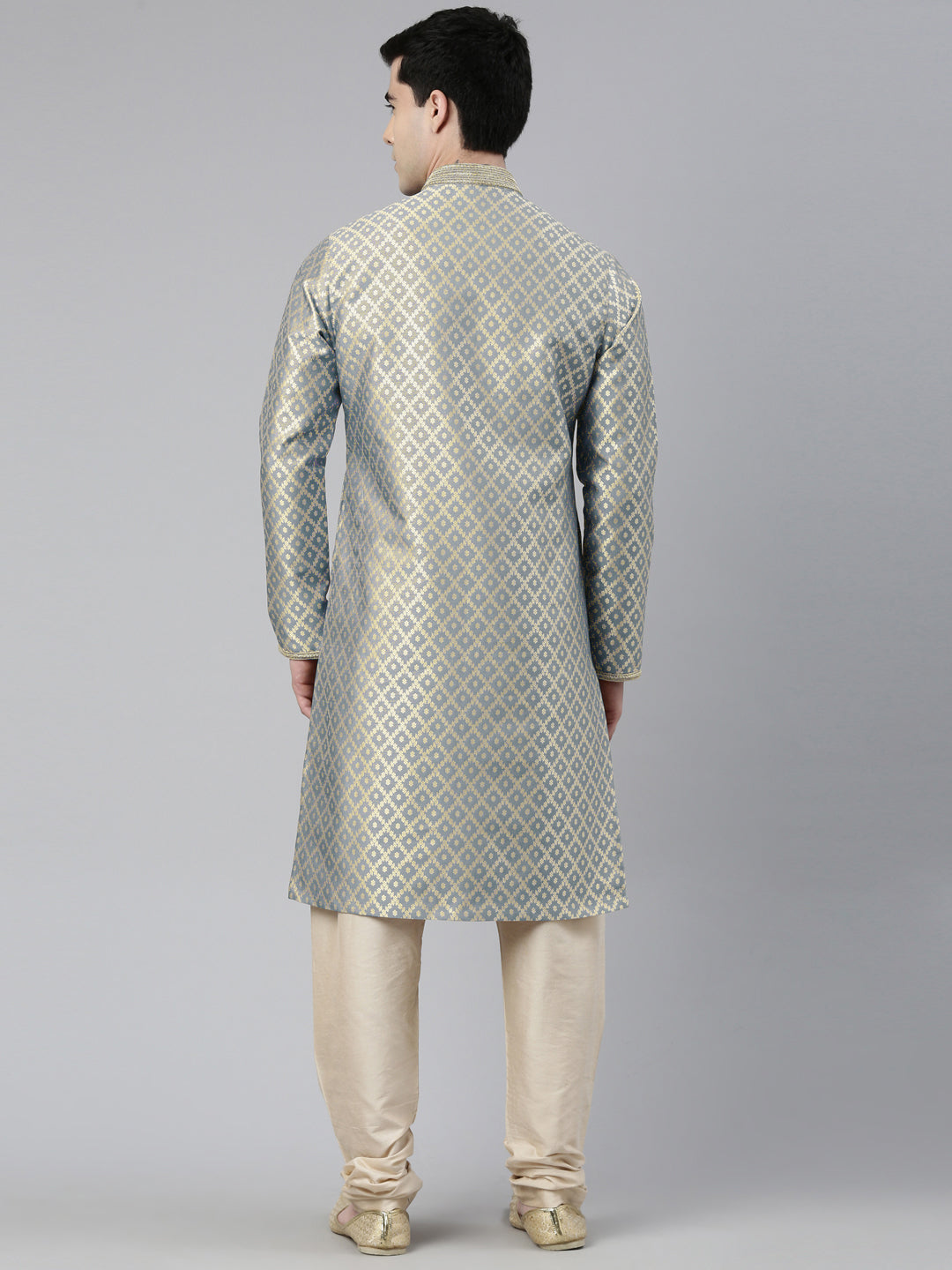 Grey with Golden Floral Jaal Open Kurta Set