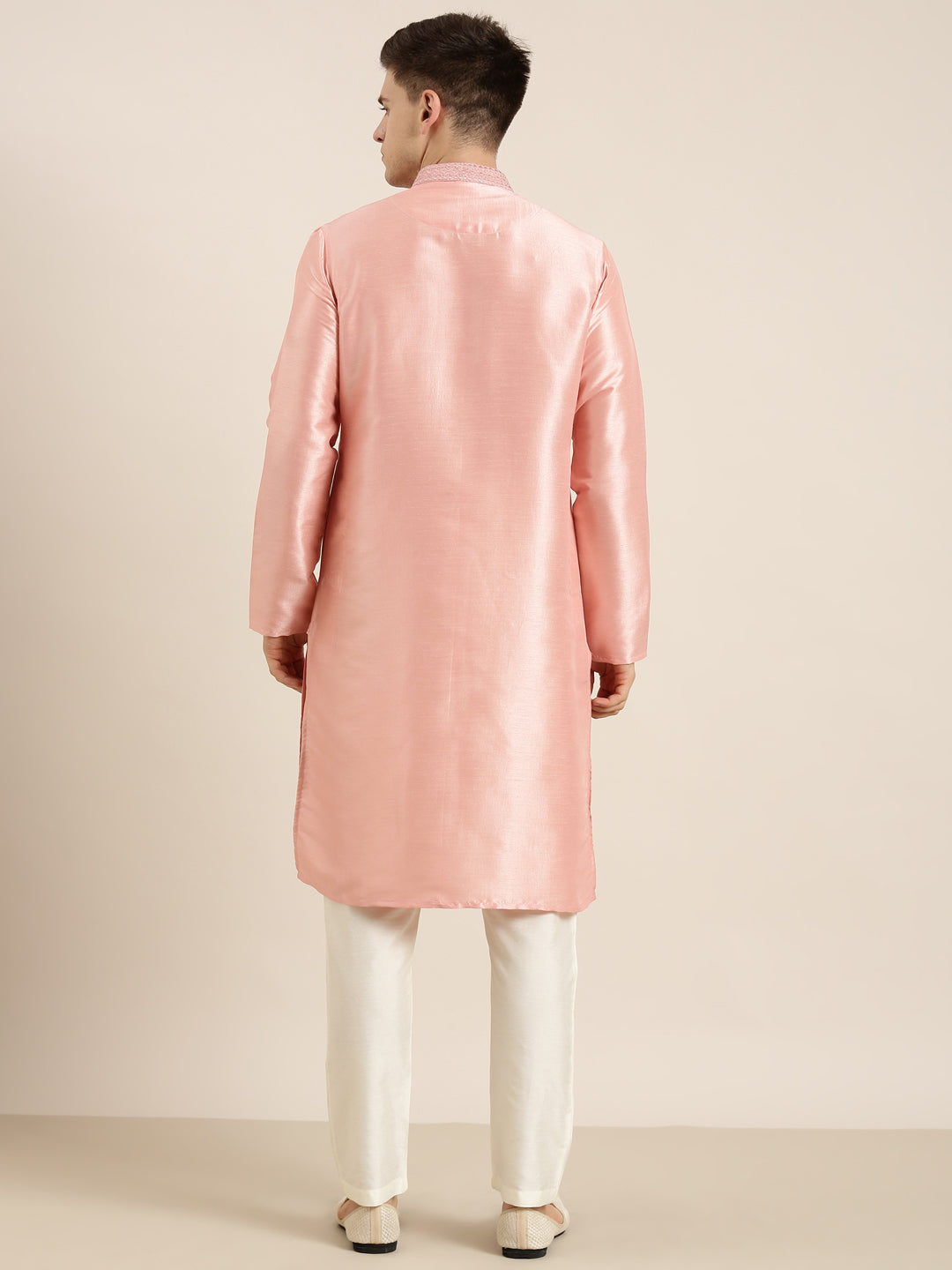 Peach Silk Embroidered Kurta Set