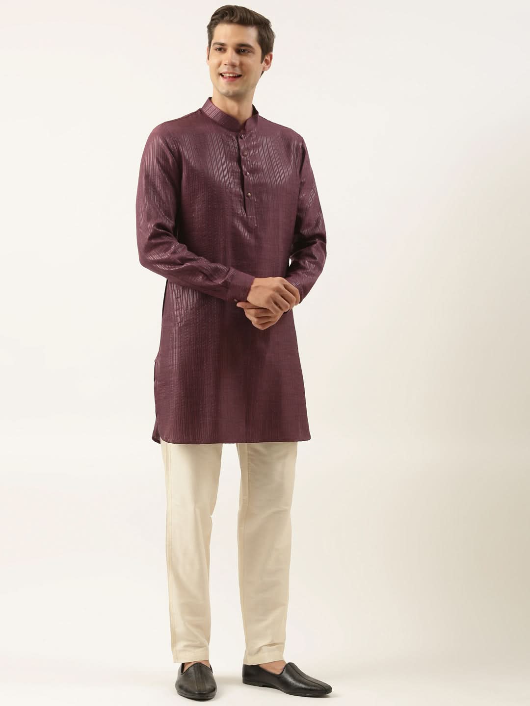 Wine Striped Short Kurta
