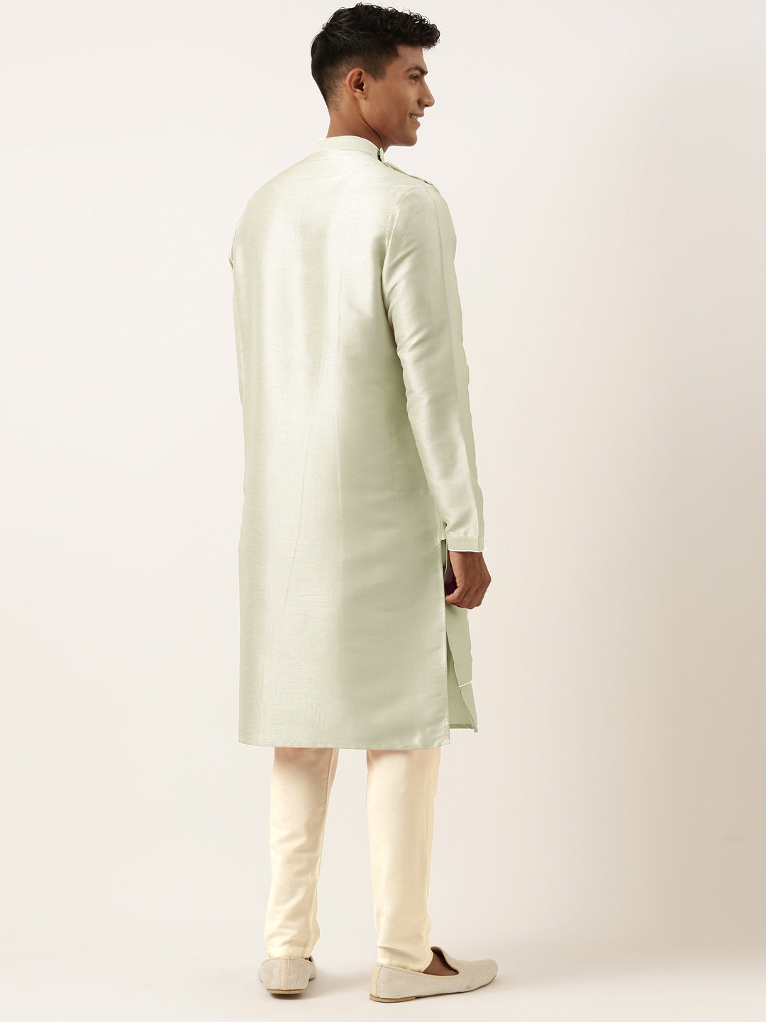 Pistachio Green Embroidery Angrakha Kurta Set